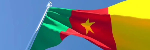 Representación en 3D de la bandera nacional de Camerún ondeando al viento — Foto de Stock