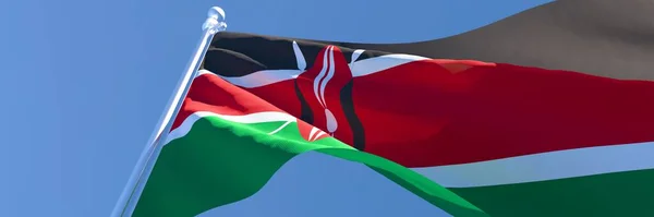 Rendu 3D du drapeau national du Kenya agitant le vent — Photo