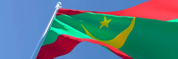 Representación en 3D de la bandera nacional de Mauritania ondeando al viento — Foto de Stock