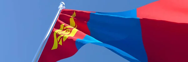 Representación en 3D de la bandera nacional de Mongolia ondeando al viento — Foto de Stock