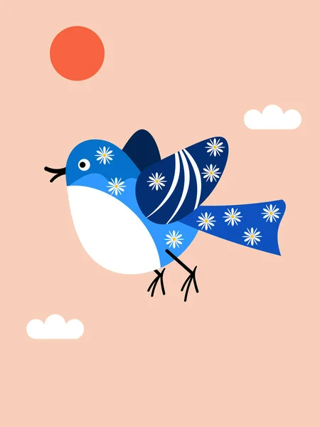 Blauer Fliegender Vogel Vektor — Stockvektor