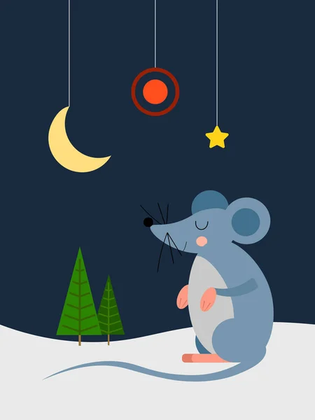 Rato Floresta Uma Noite Inverno — Vetor de Stock