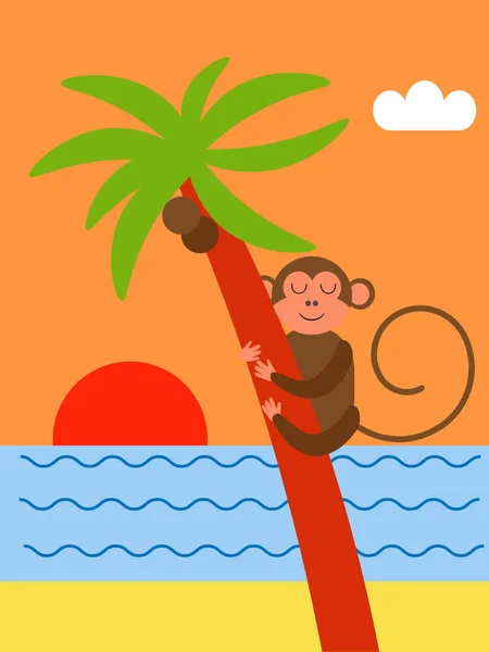 Macaco Uma Palmeira — Vetor de Stock