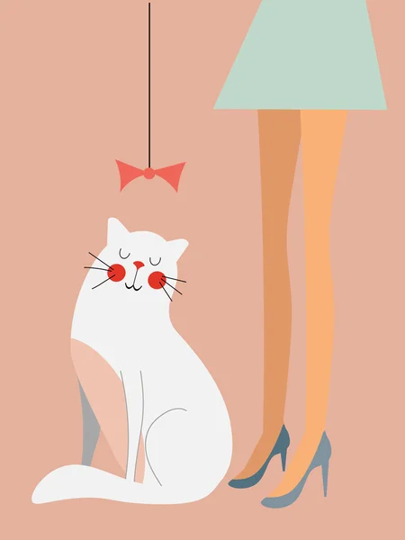 Pembe arka planda kedi ve kız.