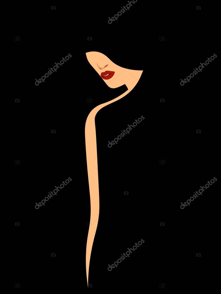 Contour girls at night. Vector.