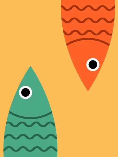 Peces sobre fondo amarillo — Vector de stock