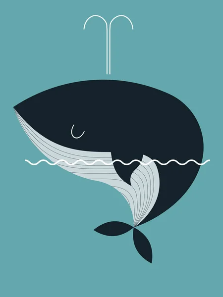 Ballena sobre fondo azul — Vector de stock