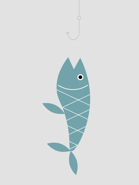 Niebieska ryba i haczyk na ryby — Wektor stockowy