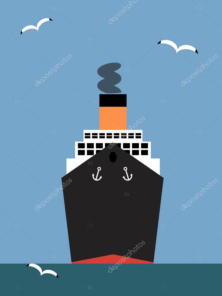 The boat in the blue sea. Vector