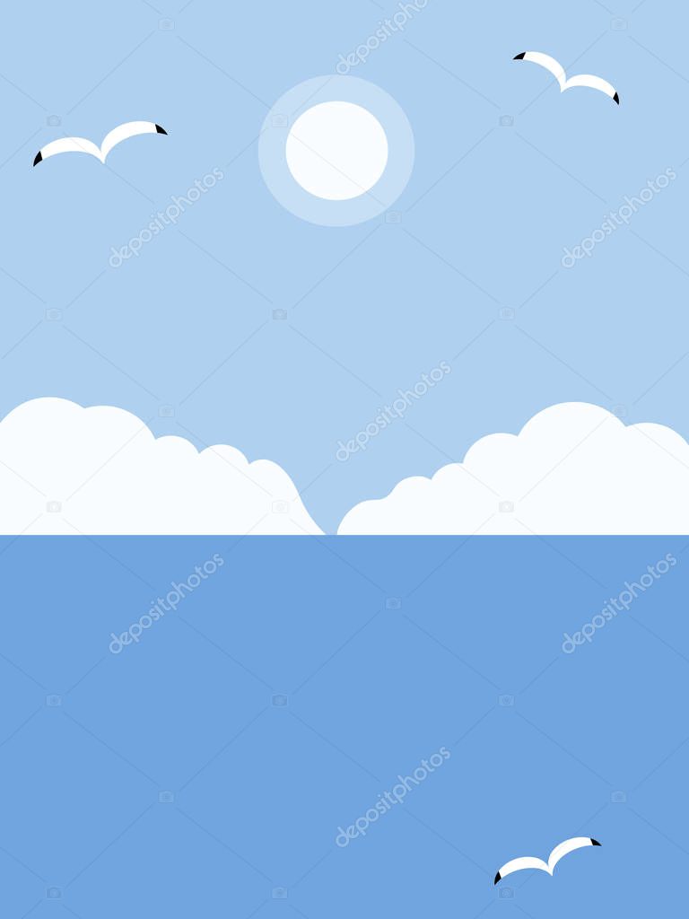 Seagulls flying over the sea. Vector