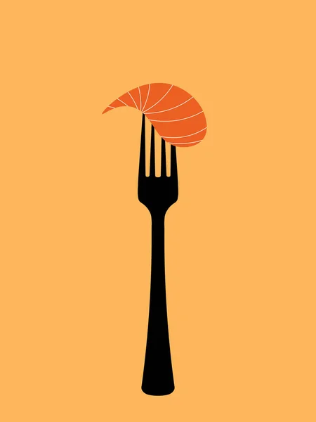 Lax kött på gaffel på gul bakgrund — Stock vektor