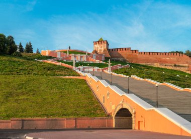 Nizhny Novgorod, Rusya Federasyonu. Chkalov merdiven ve Kremlin set görüntülemek.