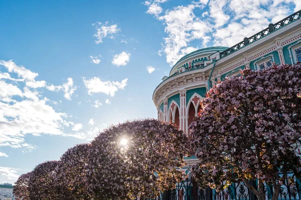 Facade House Sevastyanov Flowering Trees One Symbol Town World Cup — Stock Photo, Image