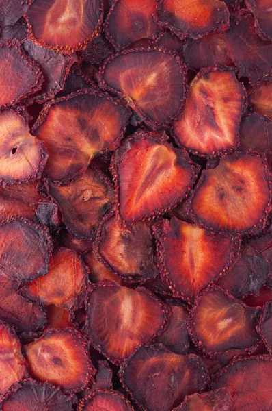 Αποξηραμένα Φέτες Φράουλας Τσιπ Φόντο Αφυδατωμένα Φρούτα Φέτες Κομμάτια Σωρού Royalty Free Εικόνες Αρχείου
