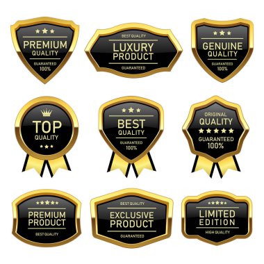 Altın kurdele ödülü ve siyah mühür rozeti birinci sınıf ürün etiketi