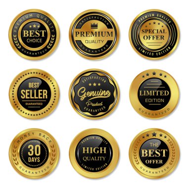 black and gold round frame badge and labels sale quality product clipart