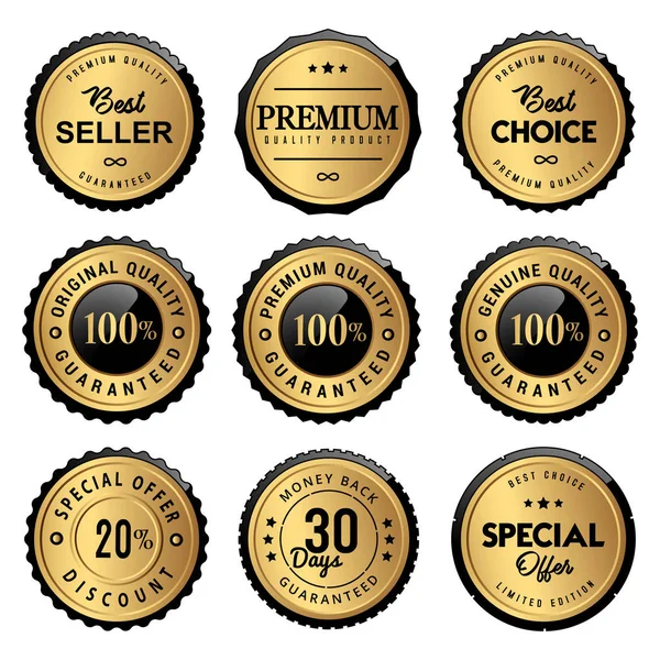 Gold Premium Quality Product Labels — Stock Vector