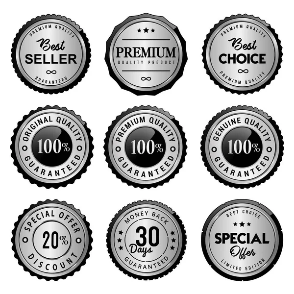Metal Silver Black Sale Badge Labels Collection — Stock Vector