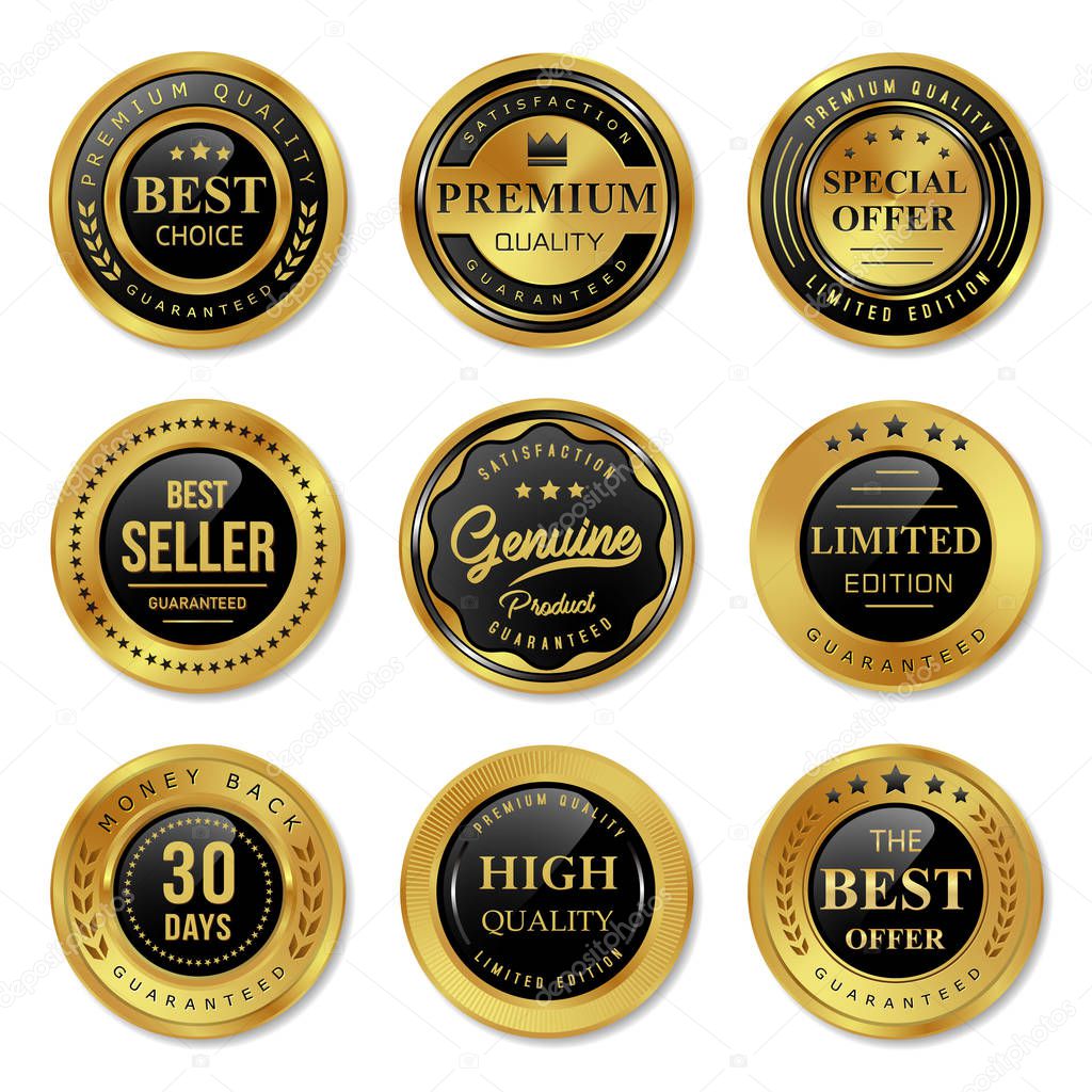 black and gold round frame badge and labels sale quality product