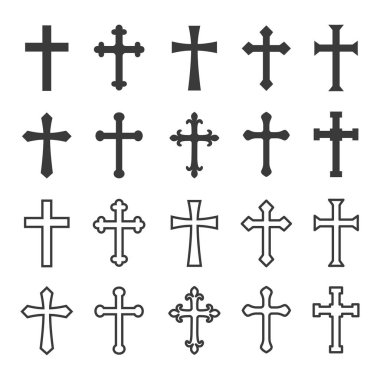 Christian cross vector symbol flat and lines style clipart