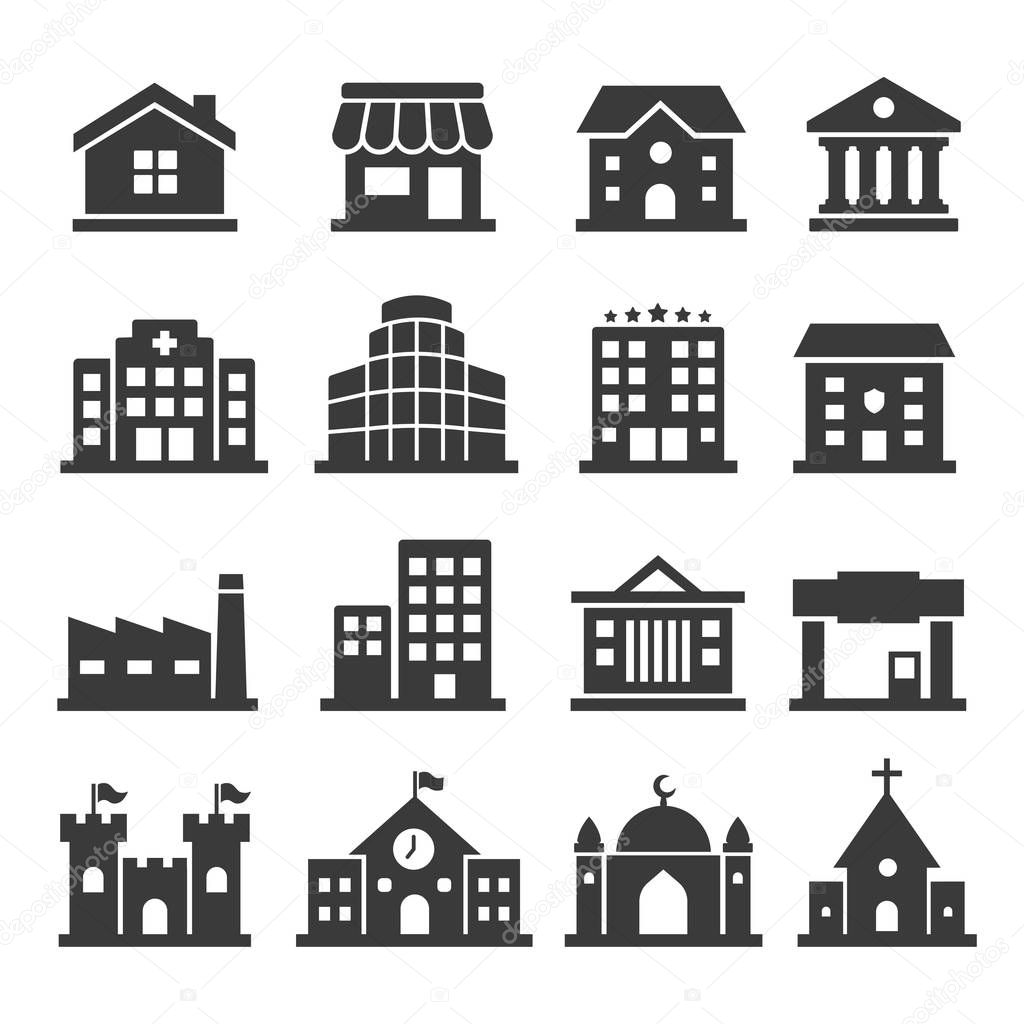 set of buildings icons set