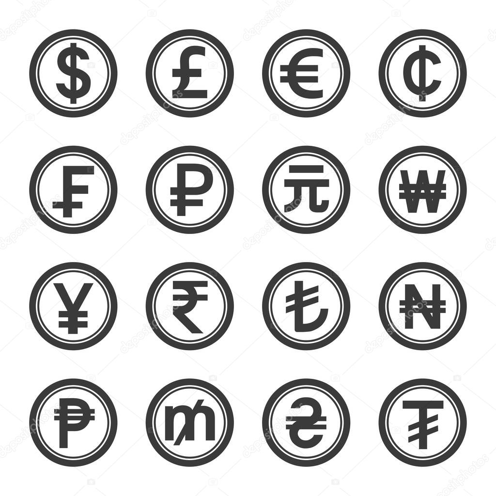 world currency symbol with circle coins border concept design