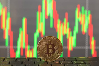 Bir beatcoin üstünde belgili tanımlık klavye, arka plan bulanık