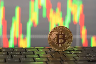 Bitcoin yakın çekim ve büyüme ve fiyatlarındaki düşüş bir grafiği