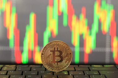 Grafik ve altın sikke üzerinde Bitcoin oranı