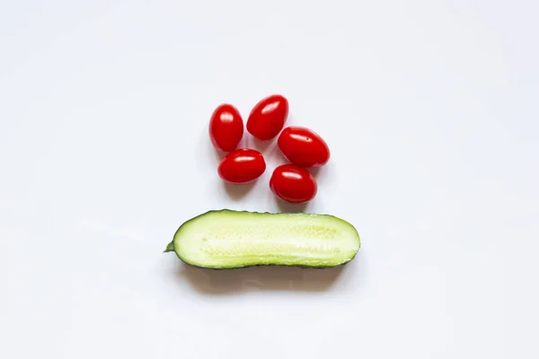 Sliced Cucumber Tomatoes White Background — Stock Photo, Image