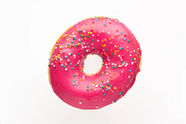 Donut Rosa Com Polvilhas Isoladas Sobre Fundo Branco Close — Fotografia de Stock