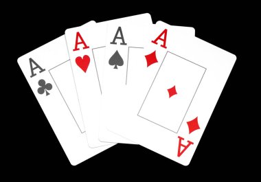 Kart poker gazino, iskambil ile birlikte izole siyah arka plan üzerine, as