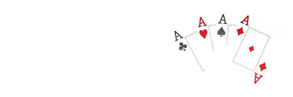 De combinatie van het spelen van de casino van de Pook van de kaarten, geïsoleerd op een witte achtergrond met ruimte voor tekst, azen — Stockfoto