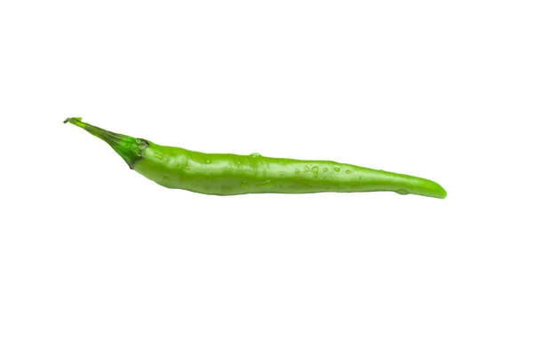 Zelená hot chilli izolované na bílém pozadí, detail — Stock fotografie