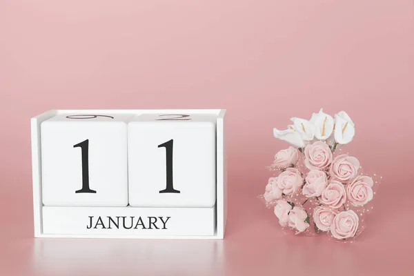 11 januari. Dag 11 van de maand. Kalender kubus op moderne roze achtergrond, concept van zaken en een belangrijke gebeurtenis. — Stockfoto