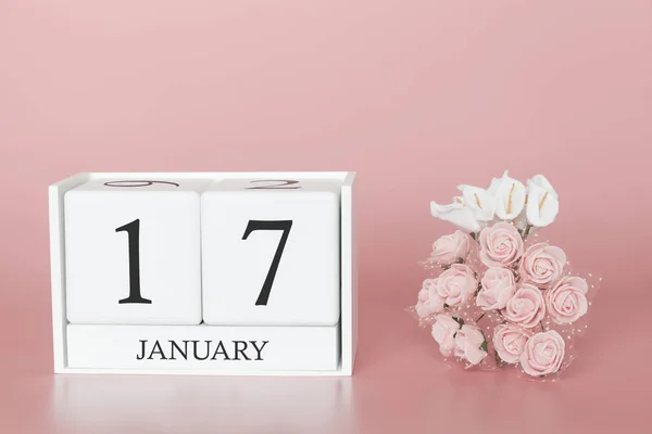 17 de Janeiro. Dia 17 do mês. Calendário cubo sobre fundo rosa moderno, conceito de bussines e um evento importante . — Fotografia de Stock