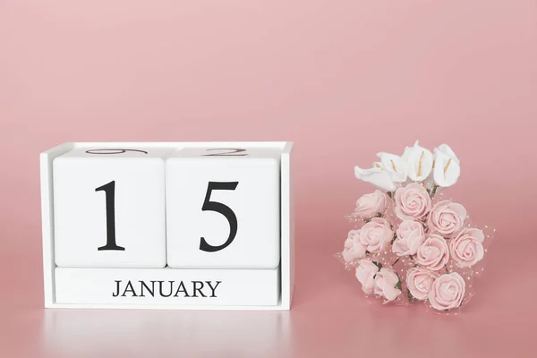 15 januari. Dag 15 van de maand. Kalender kubus op moderne roze achtergrond, concept van zaken en een belangrijke gebeurtenis. — Stockfoto