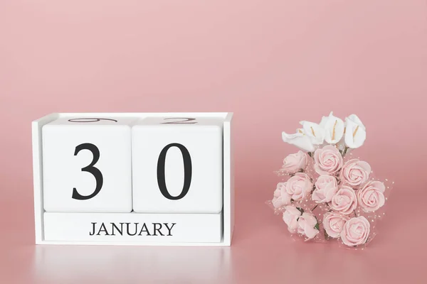 30 januari. Dag 30 van de maand. Kalender kubus op moderne roze achtergrond, concept van zaken en een belangrijke gebeurtenis. — Stockfoto
