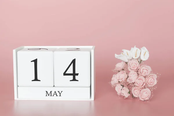 Május 14. 14. nap a hónap. Naptár kocka modern, rózsaszín háttérrel, fogalma Bussines és egy fontos esemény. — Stock Fotó