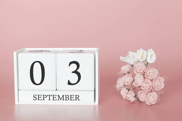 September 03rd. dag 3 van de maand. Kalender kubus op moderne roze achtergrond, concept van zaken en een belangrijke gebeurtenis. — Stockfoto