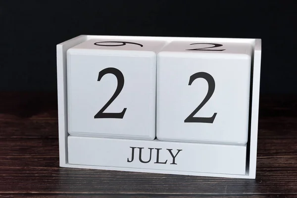 Business calendar for July, 22nd day of the month. Planner organizer date or events schedule concept.