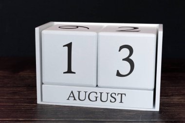 Ağustos ayına ait iş takvimi, ayın 13. Planlayıcı düzenleyici tarih veya etkinlik programı kavramı.