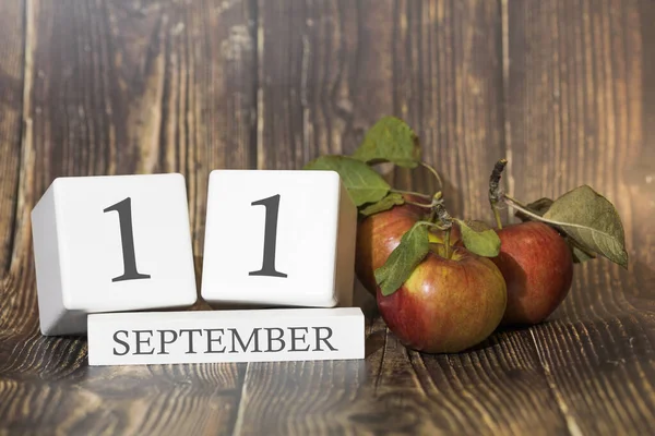 Der September Tag Des Monats Kalenderwürfel Auf Holzgrund Mit Roten — Stockfoto