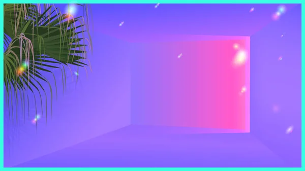 Neonově Zářící Místnost Tropická Dlaň Futuristická Parní Estetická Ilustrační Šablona — Stockový vektor