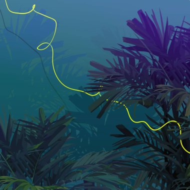 Tropikal bitkiler ve neon çizgi arkaplan tasarımı