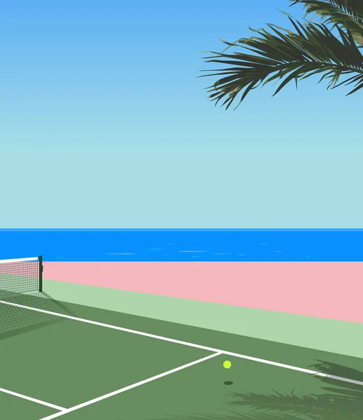 Barışçıl nostaljik deniz kenarı tenis kortu, pastel modern - klasik arka plan çizimi