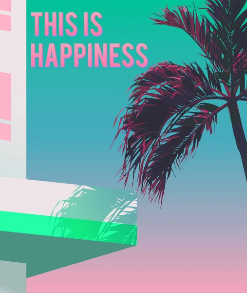 Tropische Palme Hotel Strand Hintergrund Vintage Retro Zukunft Klassischen Vaporwave — Stockvektor