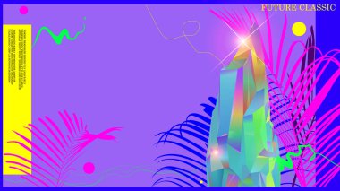 Gerçeküstü buhar dalgası ultraviyole ve neon pembe tropikal ve kristal tasarım