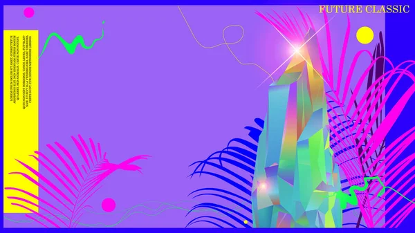 Surreal Vaporwave Ultravioleta Neon Rosa Tropical Design Cristal —  Vetores de Stock