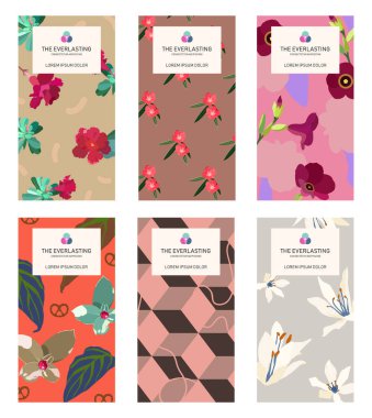 Basit ve eğlenceli çiçek seti ve elementler şablon tasarımı, vektör çizimi